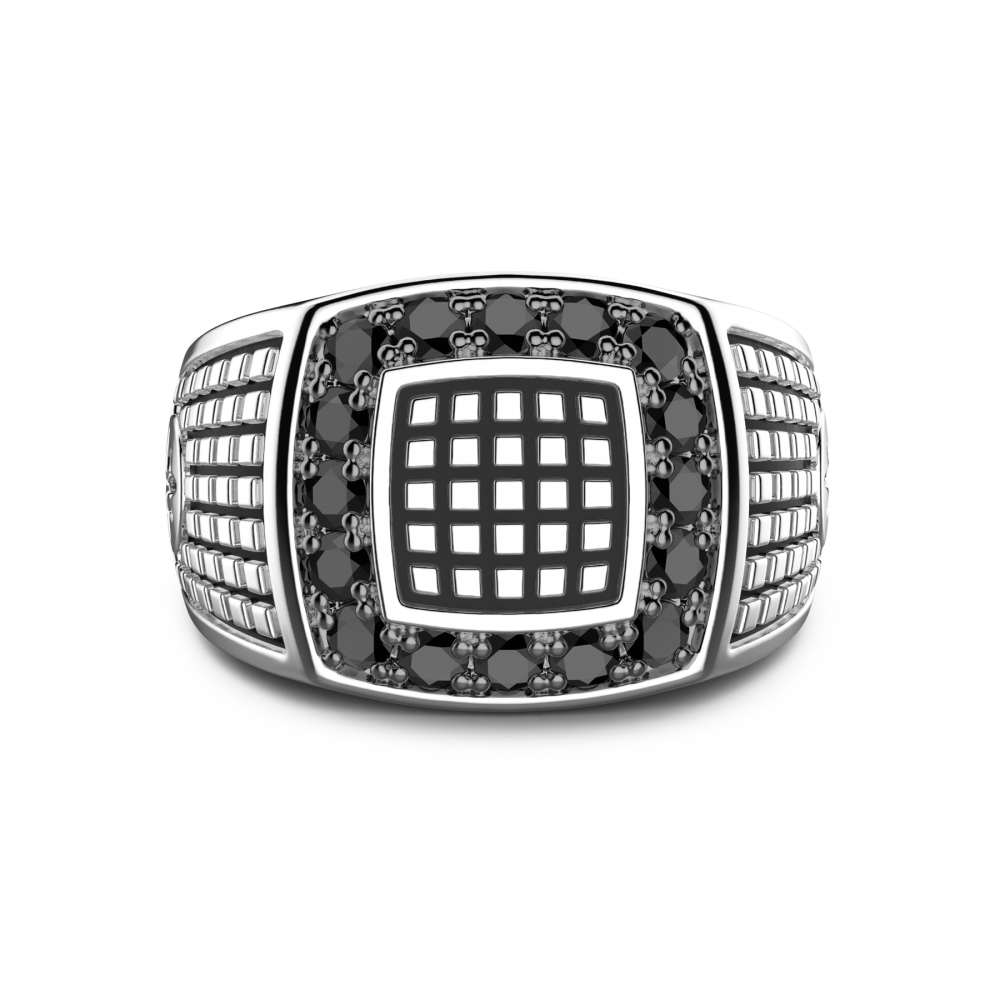 Zancan Anello chevalier Zancan in argento con pietre nere