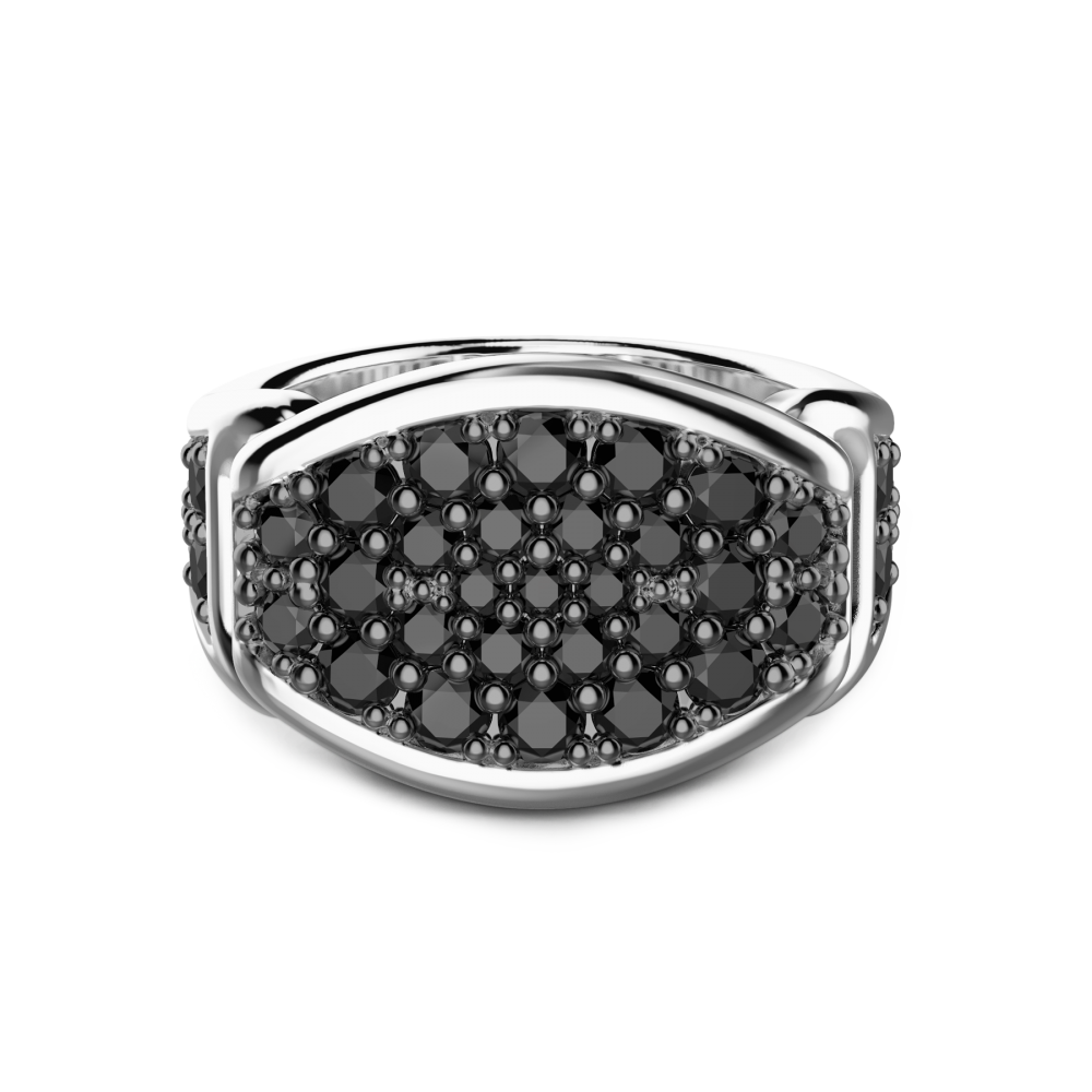 Zancan Anello Chevalier Zancan In Argento Con Pietre Nere