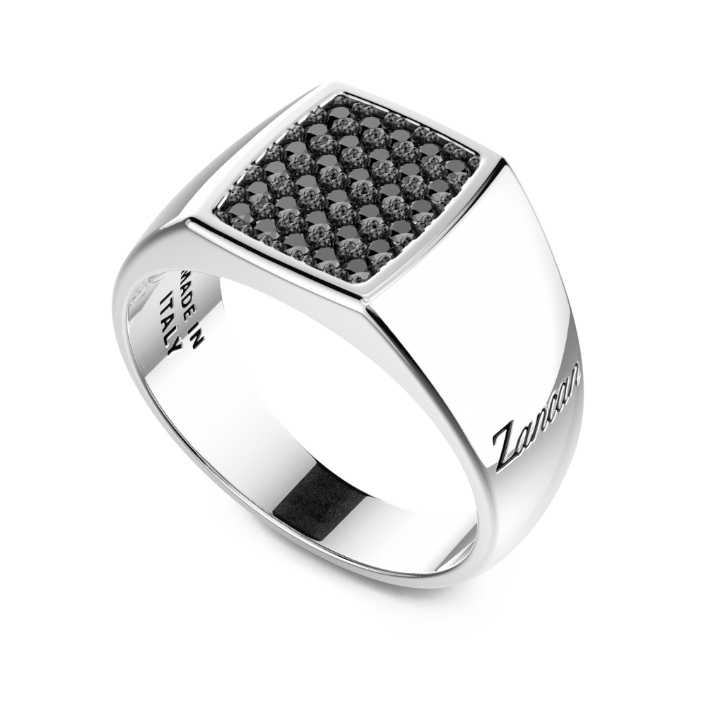 Zancan Anello Chevalier Zancan In Argento Con Pietre Nere