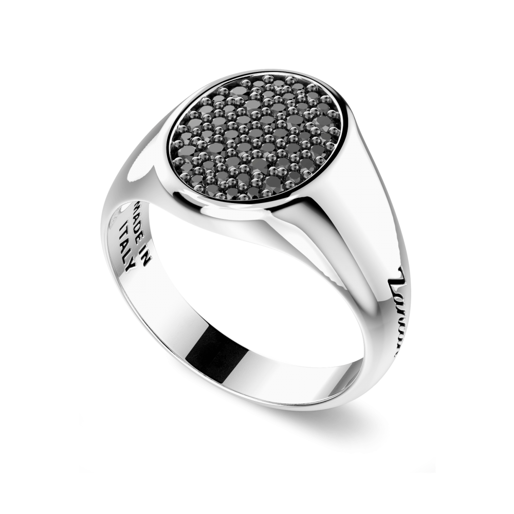 Zancan Anello Chevalier Zancan In Argento Con Pietre Nere