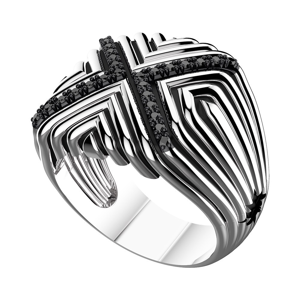 Zancan Anello Chevalier Zancan In Argento Con Pietre Nere