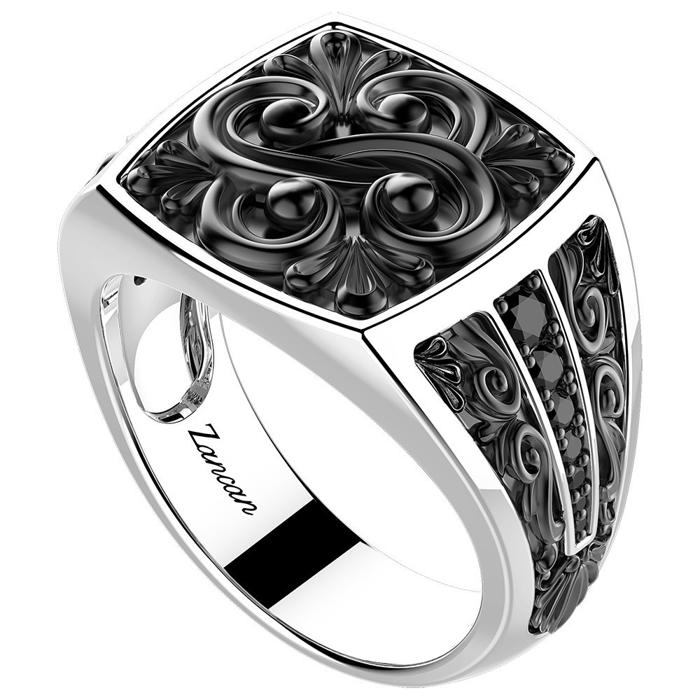 Zancan Anello Chevalier Zancan In Argento E Pietre Nere