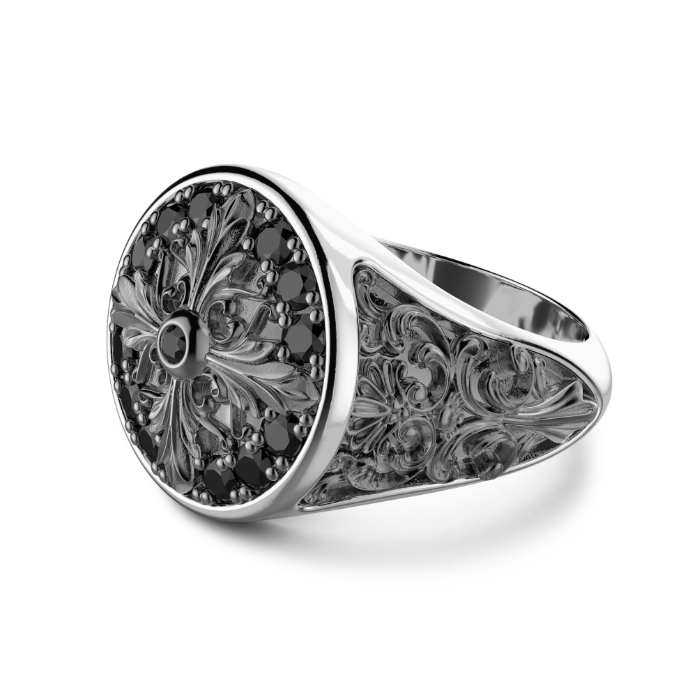 Zancan Anello Chevalier Zancan In Argento E Pietre Nere