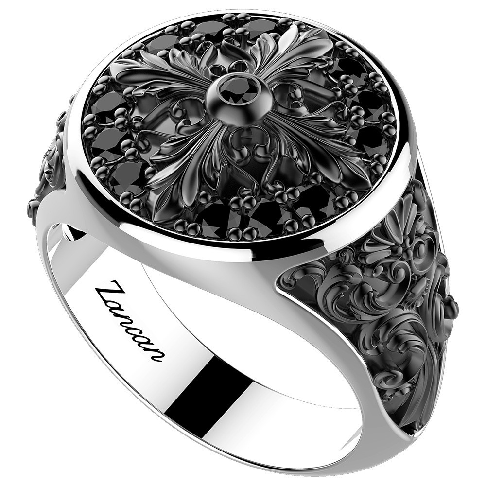 Zancan Anello Chevalier Zancan In Argento E Pietre Nere