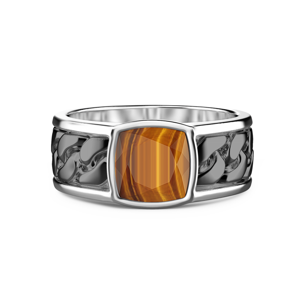 Zancan Anello in argento bianco e nero con occhio di tigre