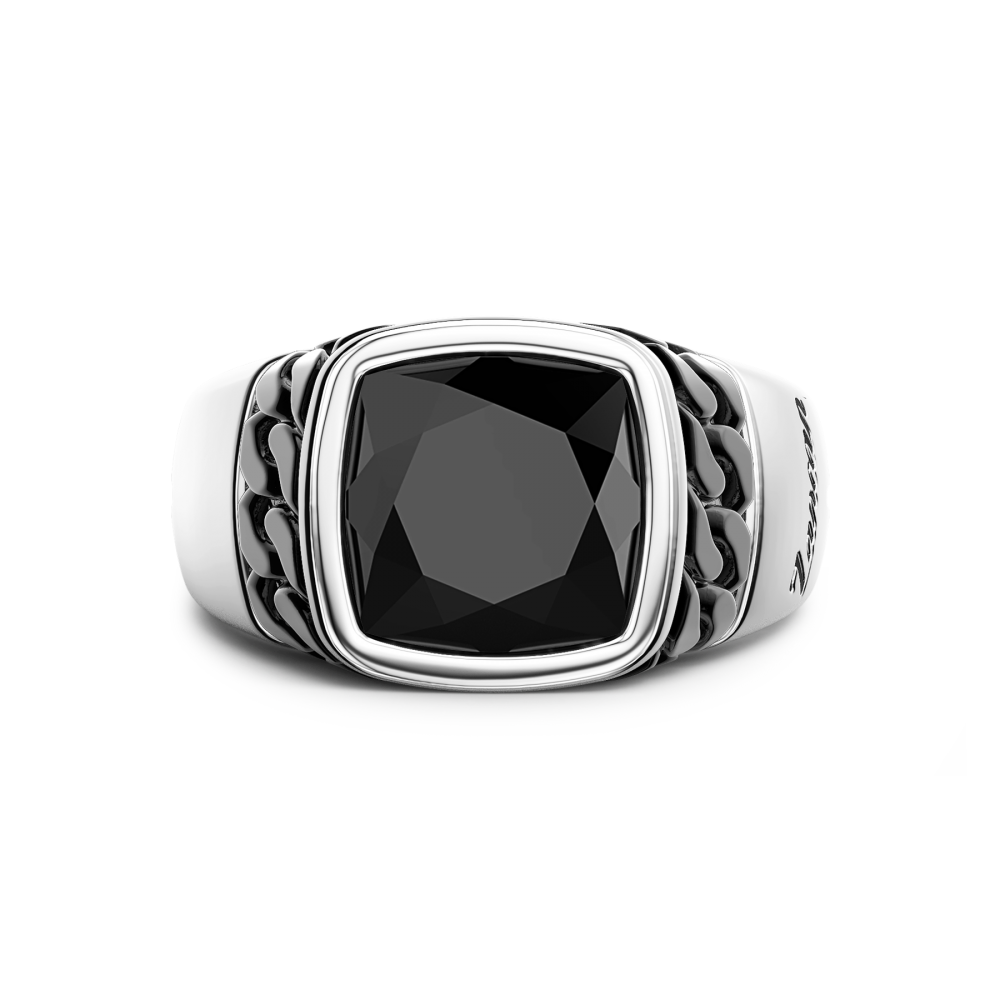 Zancan Anello in argento bianco e nero con onice naturale