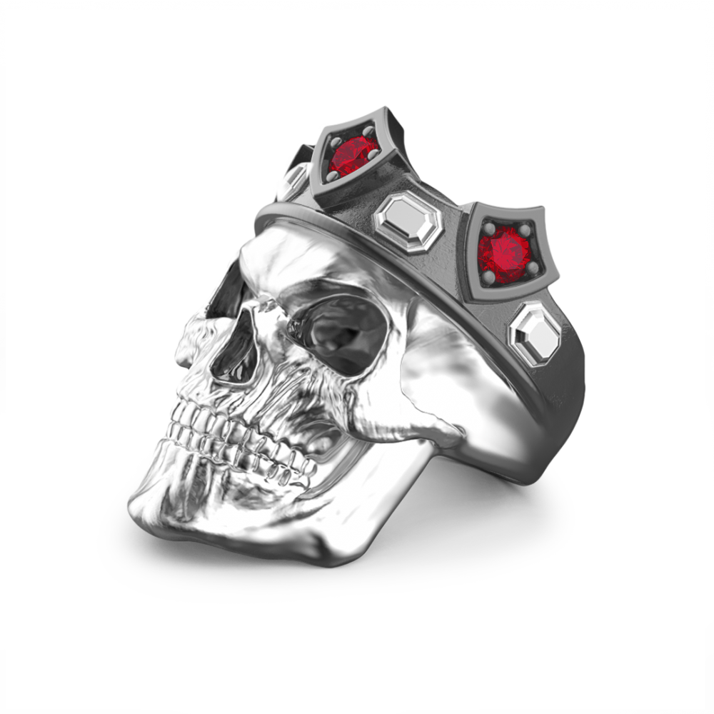Zancan Anello teschio re Zancan in argento con pietre nere