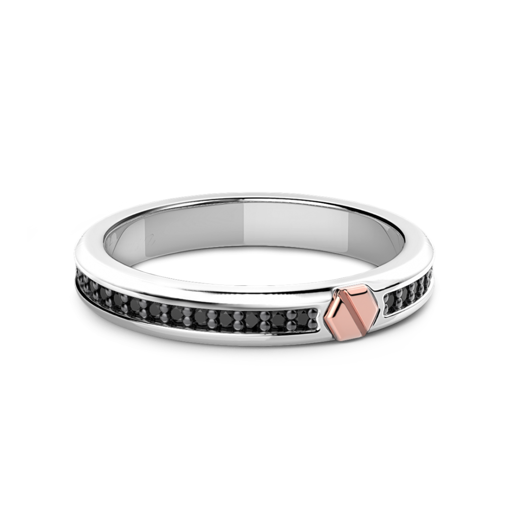 Zancan Anello Zancan a fede in argento con pietre e vite in oro rosa