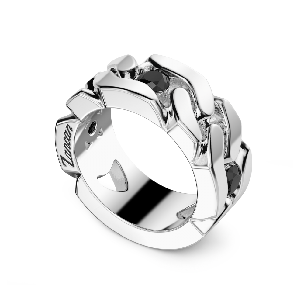 Zancan Anello Zancan A Grumetta Rigida Con Pietre Nere