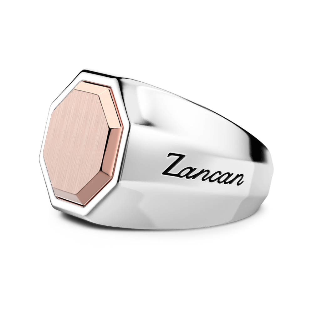Zancan Anello Zancan Esagonale In Argento E Oro Rosa