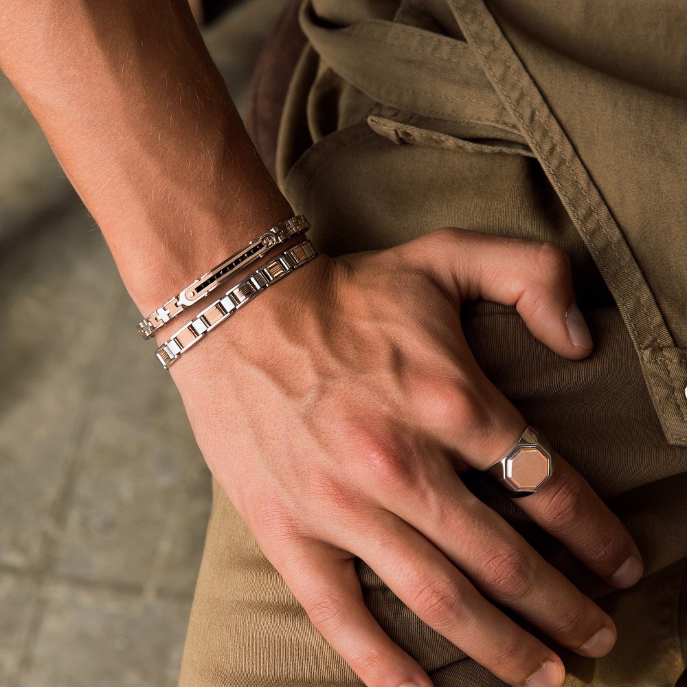 Zancan Anello Zancan Esagonale In Argento E Oro Rosa