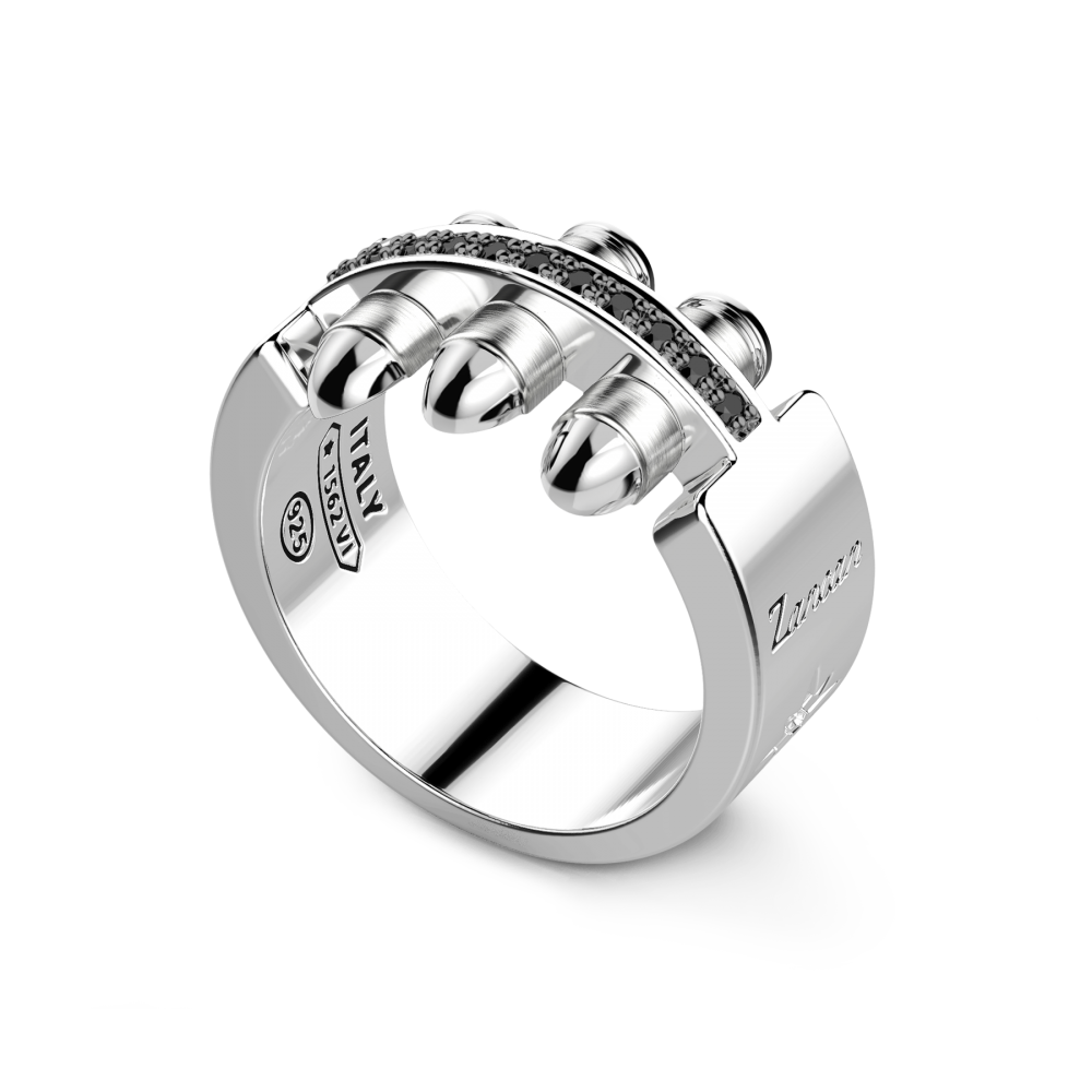 Zancan Anello Zancan in argento a proiettili con pietre nere