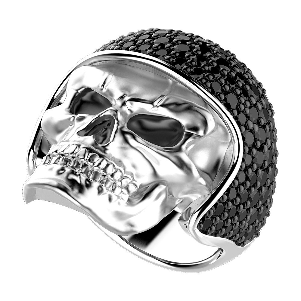 Zancan Anello Zancan In Argento A Teschio Biker Con Pietre Nere
