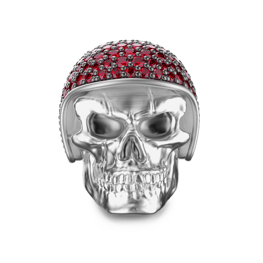 Zancan Anello Zancan In Argento A Teschio Con Pietre Rosse