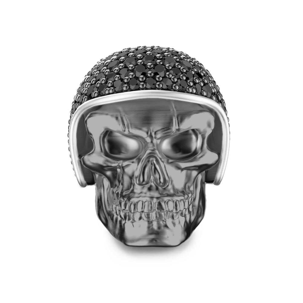 Zancan Anello Zancan In Argento Brunito A Teschio Biker Con Pietre Nere