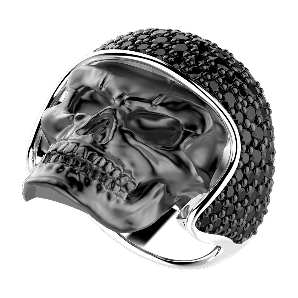 Zancan Anello Zancan In Argento Brunito A Teschio Biker Con Pietre Nere