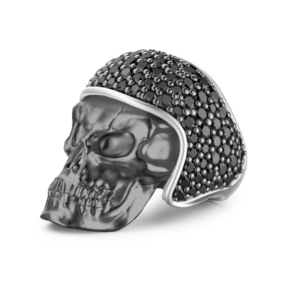 Zancan Anello Zancan in argento brunito a teschio biker con pietre nere