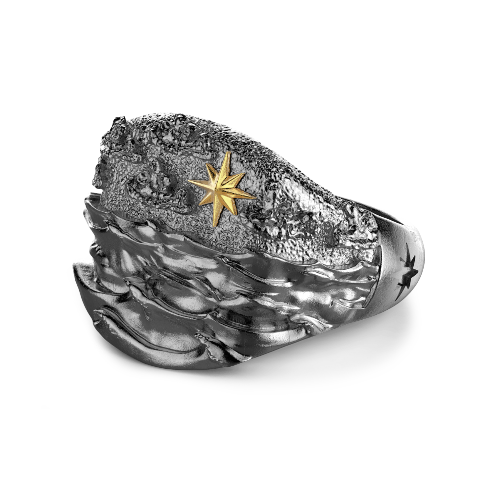 Zancan Anello Zancan In Argento Brunito Con Onde Del Mare