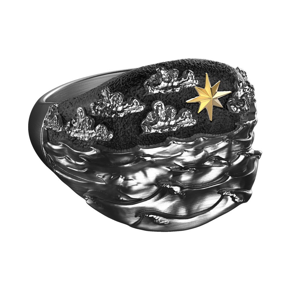 Zancan Anello Zancan In Argento Brunito Con Onde Del Mare