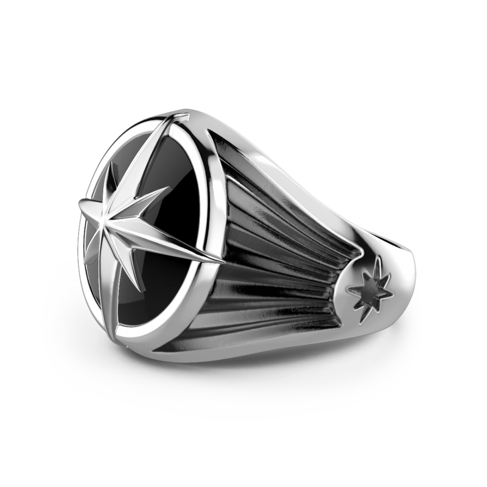 Zancan Anello Zancan In Argento Con L'iconica Rosa Dei Venti Su Pietra Onice