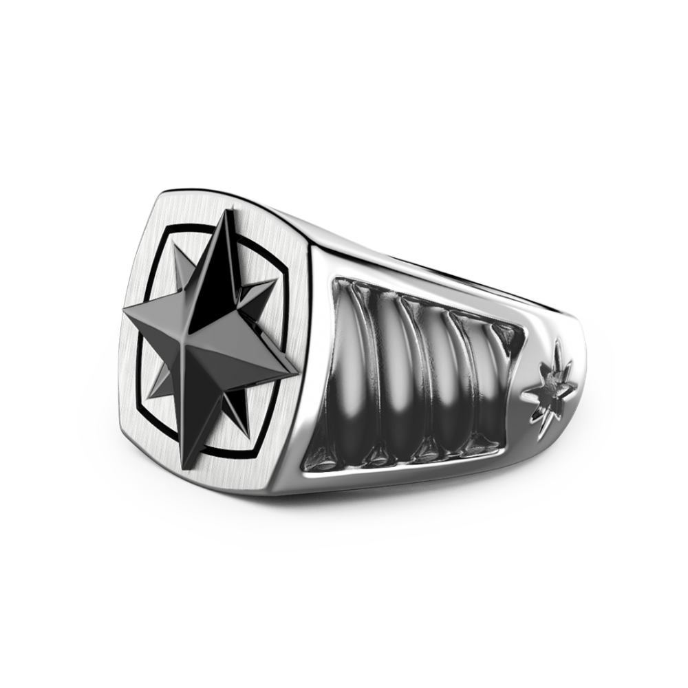 Zancan Anello Zancan In Argento Con Rosa Dei Venti In Ceramica