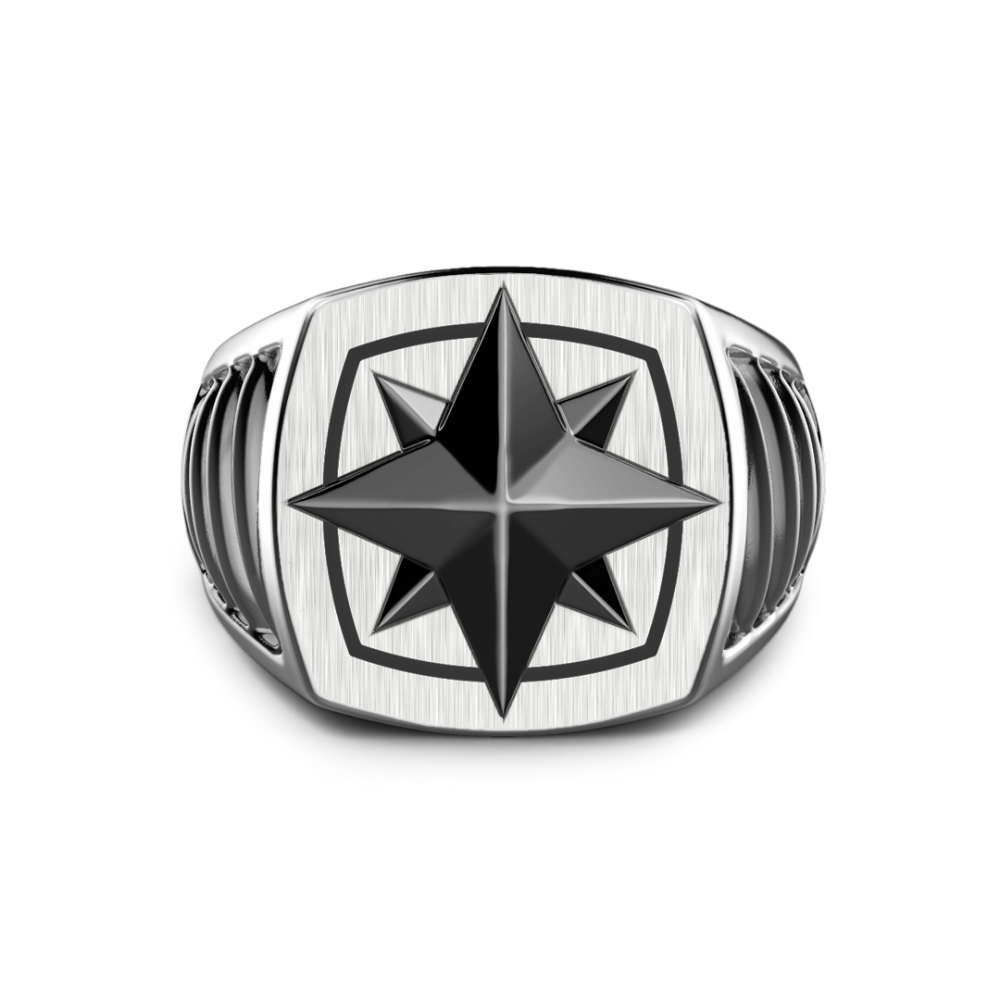 Zancan Anello Zancan in argento con rosa dei venti in ceramica