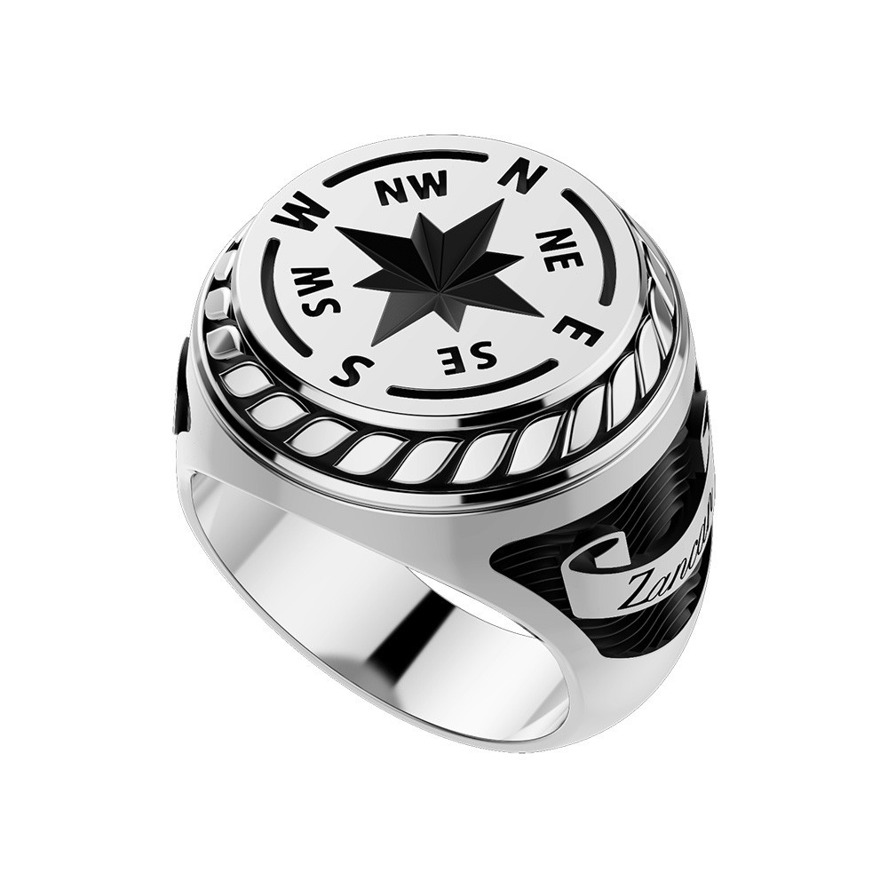 Zancan Anello Zancan In Argento Con Rosa Dei Venti Incisa