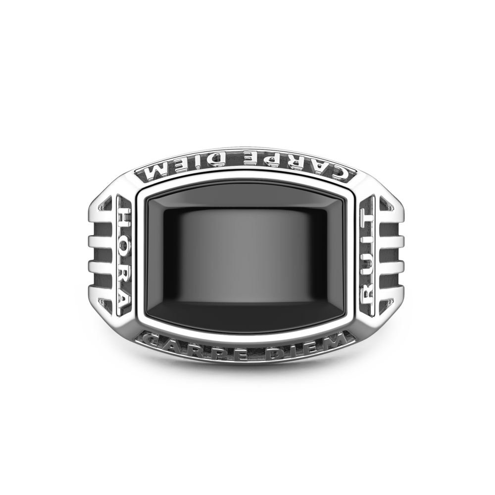 Zancan Anello Zancan in argento con scritta in latino e pietra onice