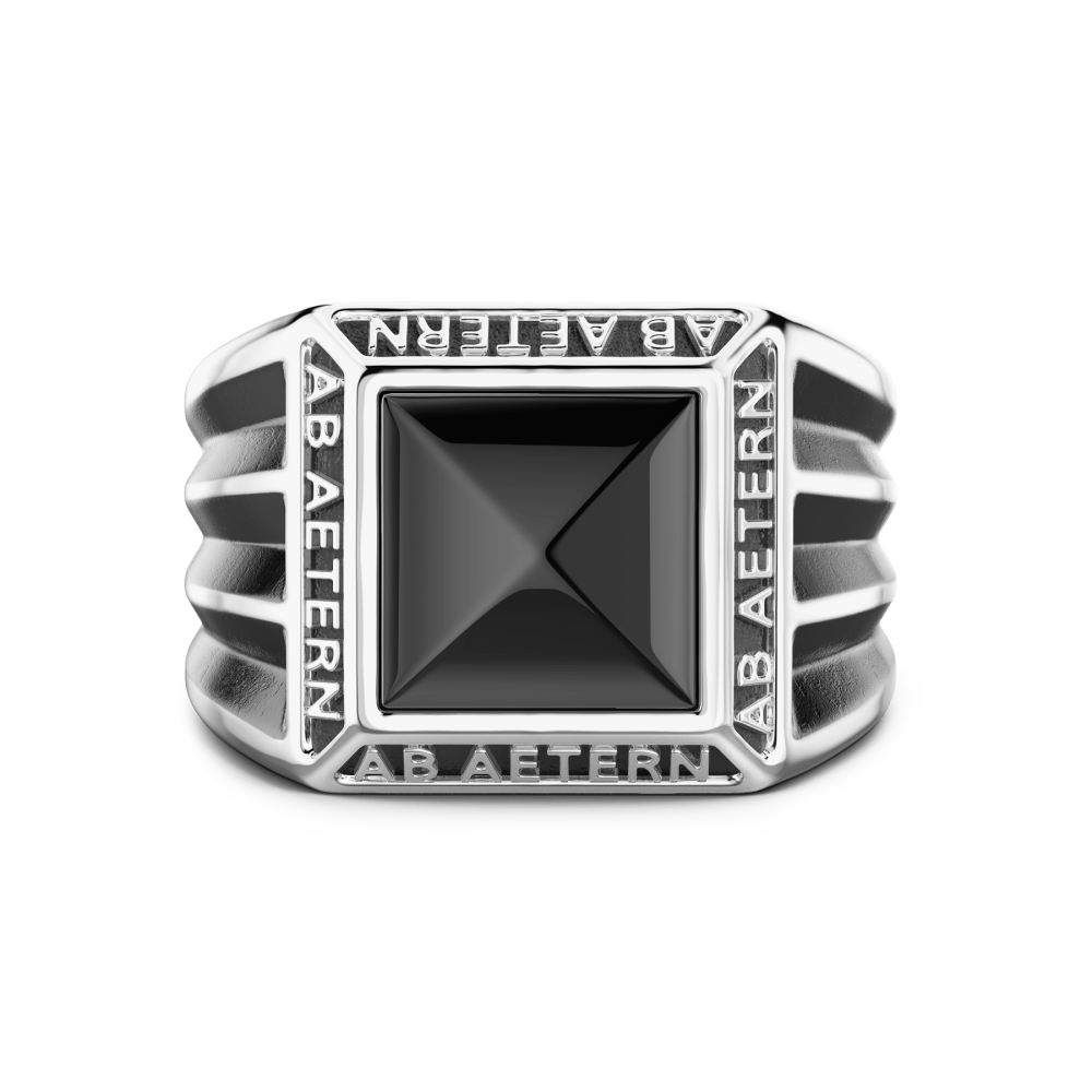 Zancan Anello Zancan in argento con scritta in latino e pietra onice