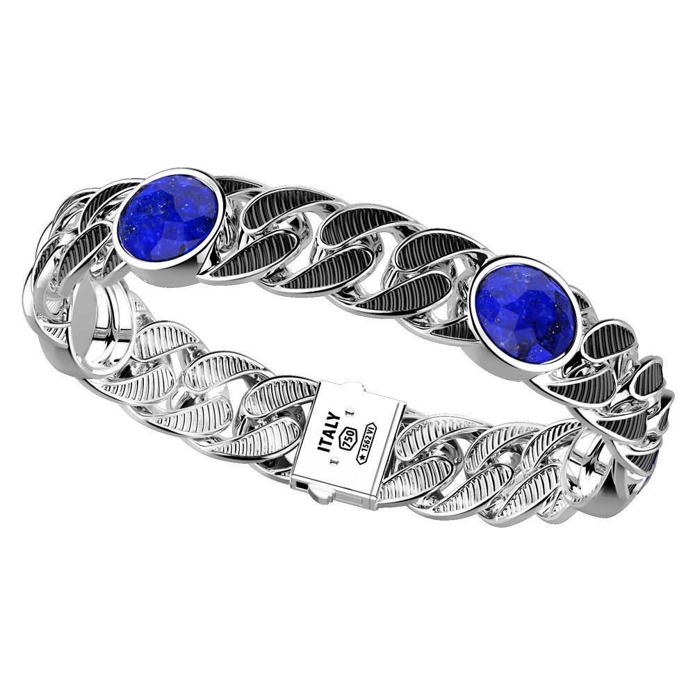 Zancan Bracciale a grumetta larga Zancan in argento con finitura striata in nero e pietre blu
