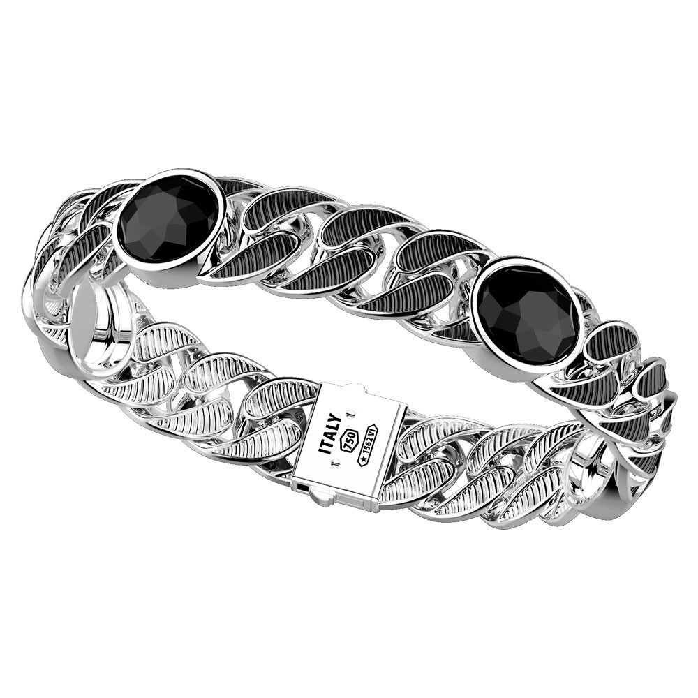 Zancan Bracciale a grumetta larga Zancan in argento con finitura striata in nero e pietre onice