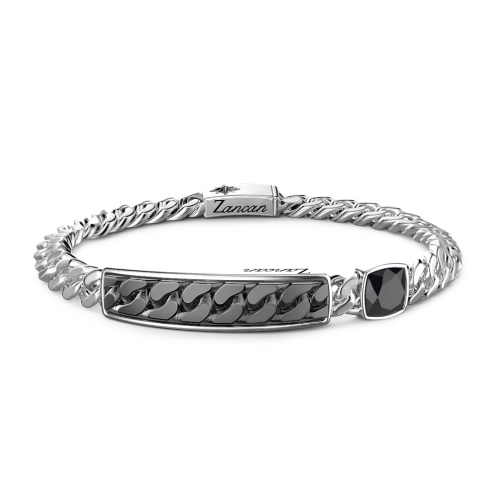 Zancan Bracciale a grumetta Zancan con targa e pietra nera