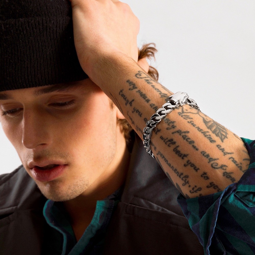 Zancan Bracciale A Grumetta Zancan In Argento Con Chiusura A Testa Di Pantera