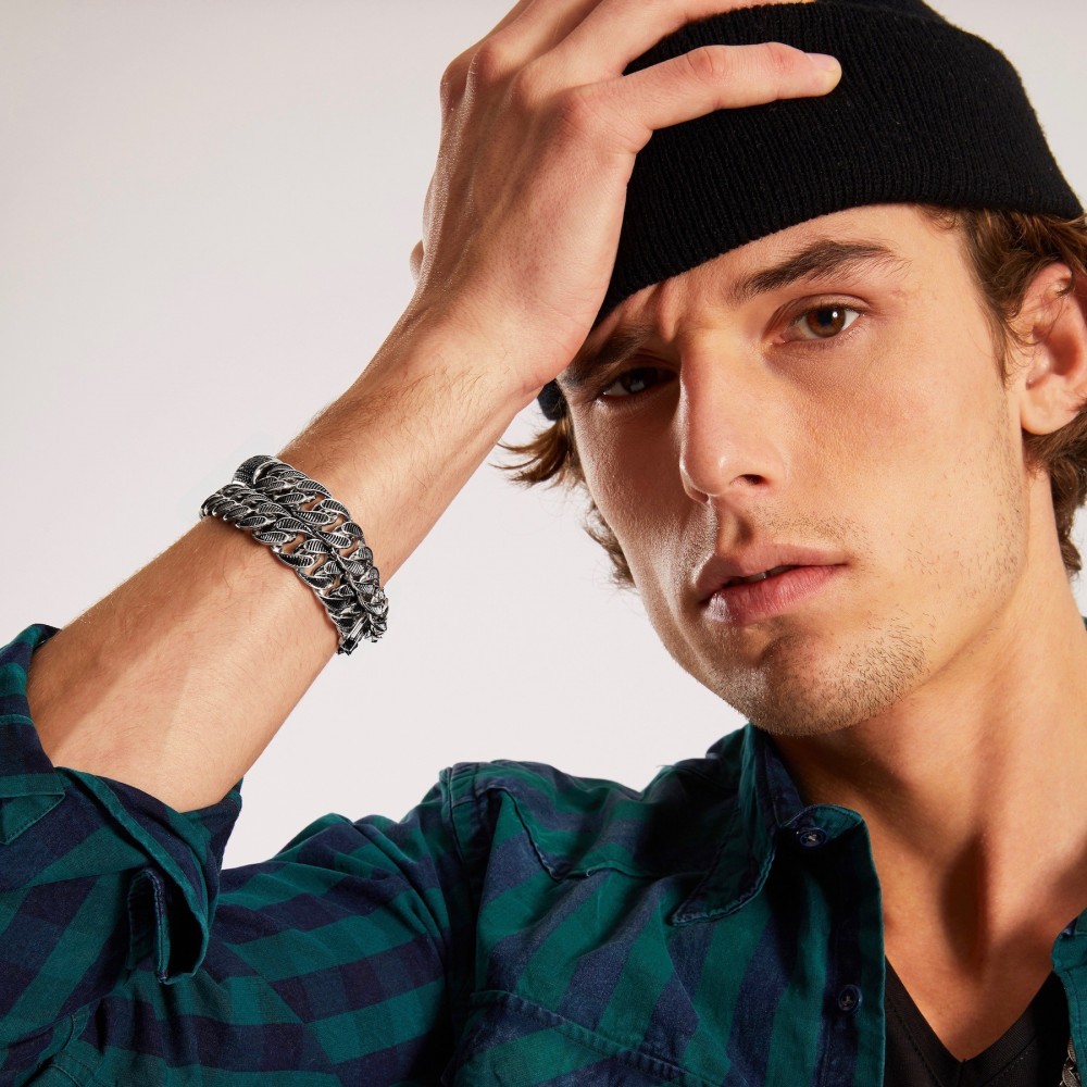 Zancan Bracciale A Grumetta Zancan In Argento Con Finitura Striata In Nero