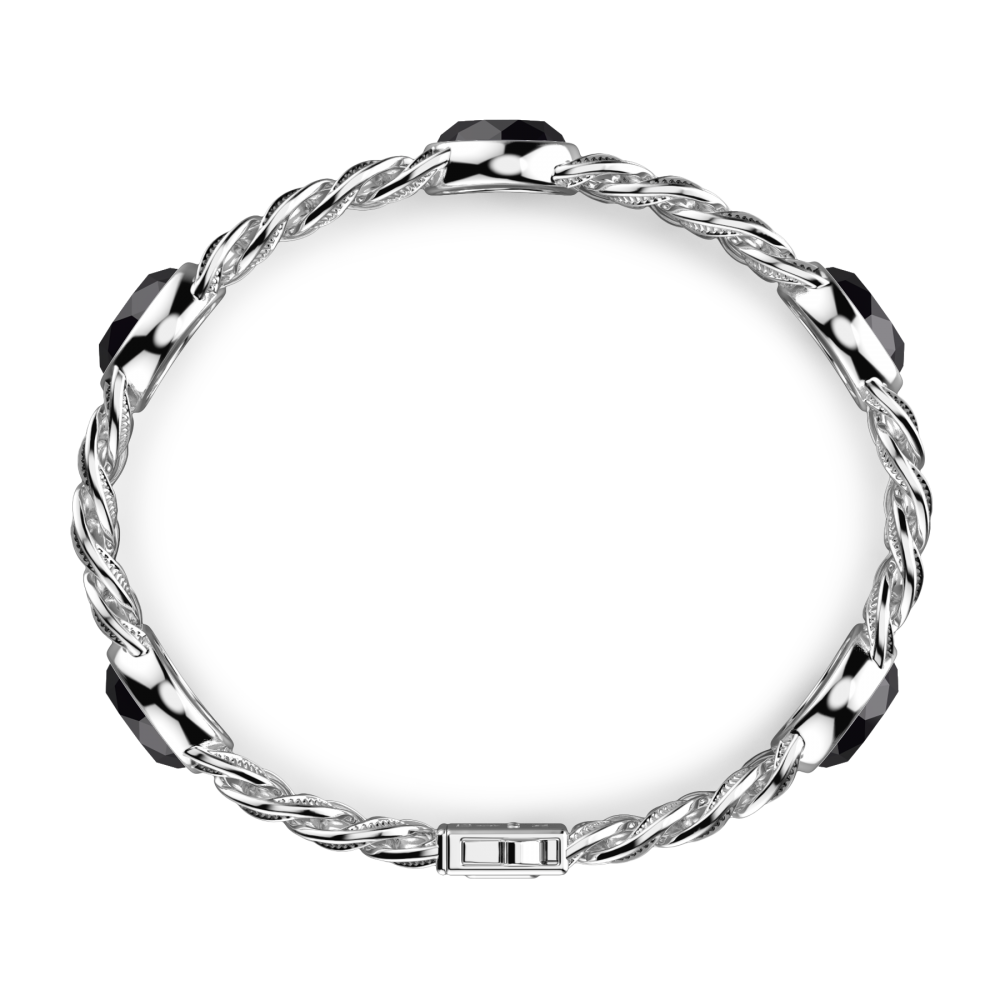 Zancan Bracciale A Grumetta Zancan In Argento Con Finitura Striata In Nero E Pietre Onice