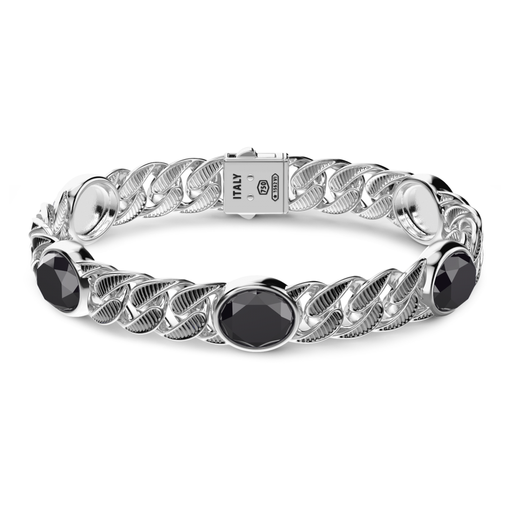 Zancan Bracciale a grumetta Zancan in argento con finitura striata in nero e pietre onice