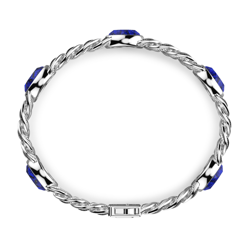 Zancan Bracciale A Grumetta Zancan In Argento Con Finitura Striata In Nero E Pietre Blu
