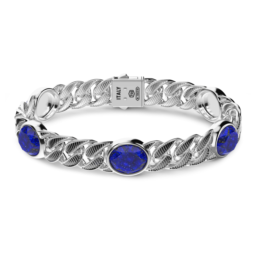 Zancan Bracciale a grumetta Zancan in argento con finitura striata in nero e pietre blu