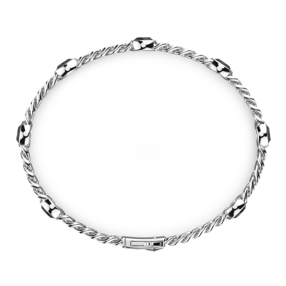 Zancan Bracciale A Grumetta Zancan In Argento Con Pietre Nere