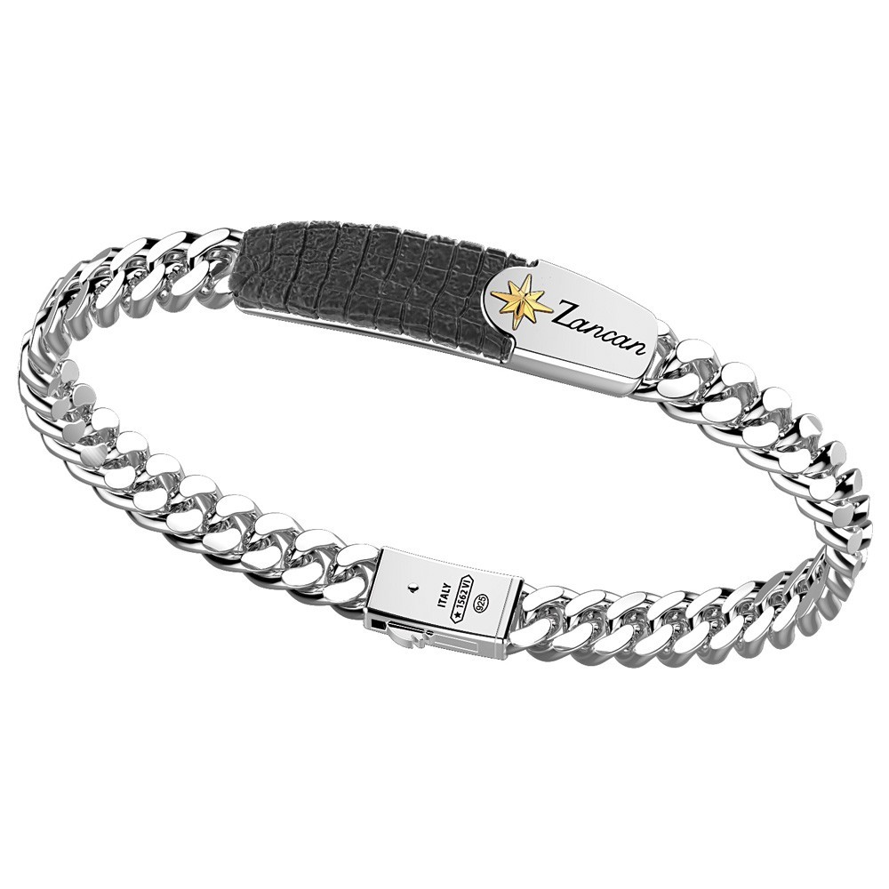 Zancan Bracciale a grumetta Zancan in argento con targa ad effetto pelle