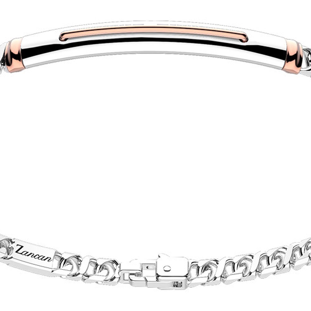Zancan Bracciale A Grumetta Zancan In Argento Con Targa Ed Inserti In Oro Rosa