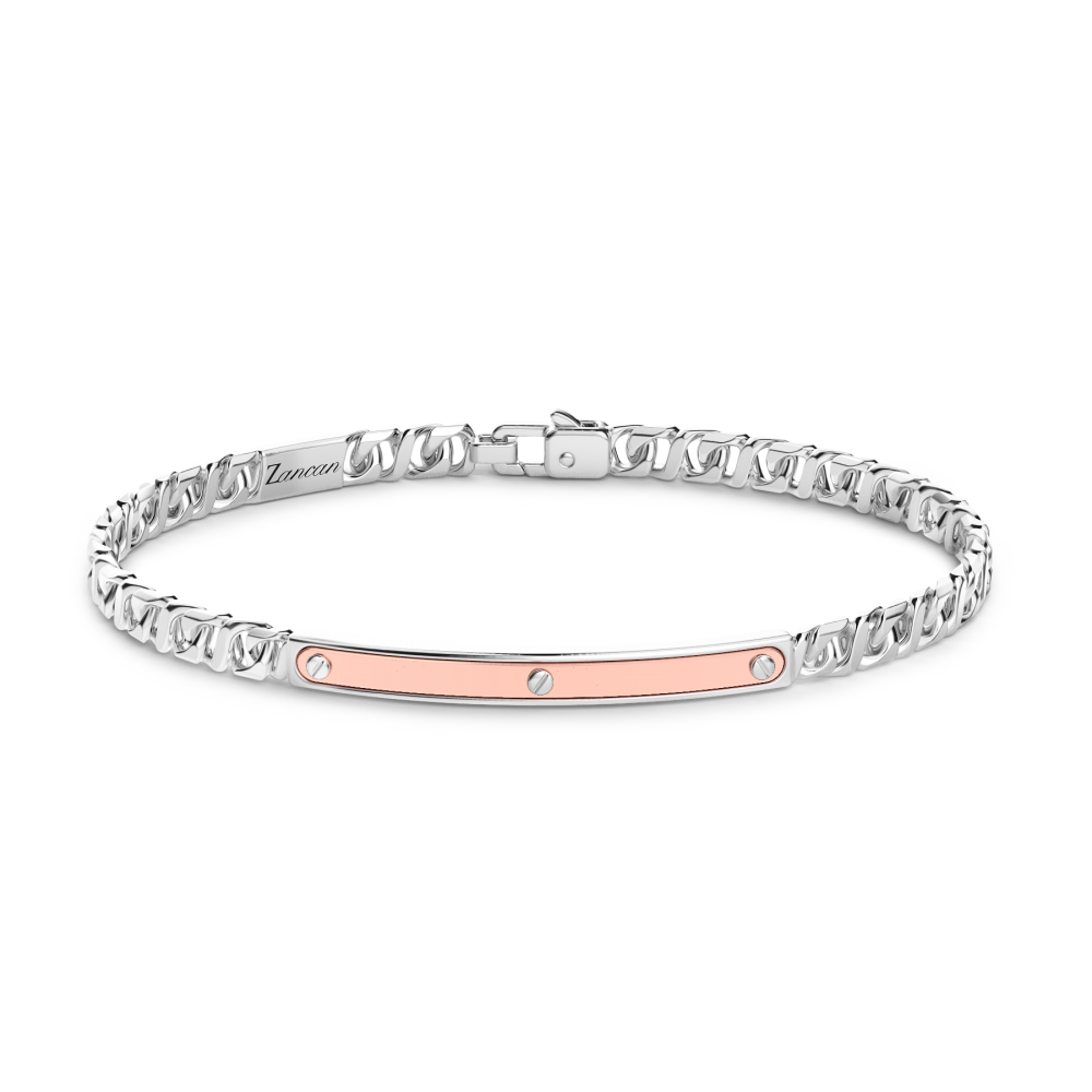 Zancan Bracciale a grumetta Zancan in argento con targa ed inserti in oro rosa