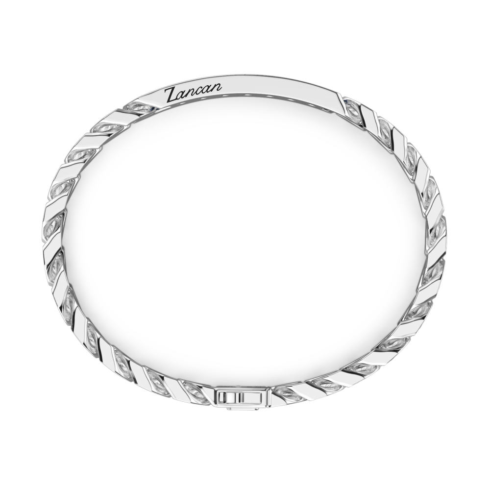 Zancan Bracciale A Grumette Zanca In Argento Con Targa E Pietre Nere