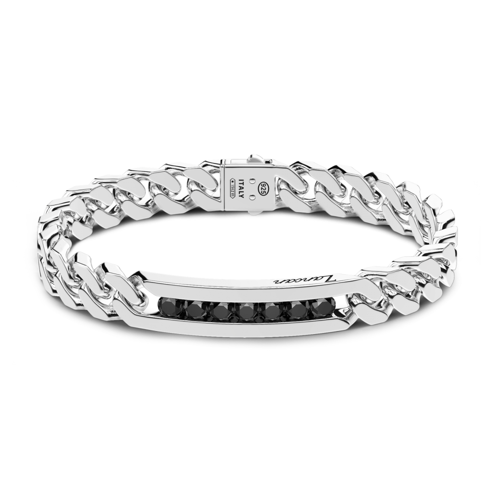 Zancan Bracciale a grumette Zanca in argento con targa e pietre nere