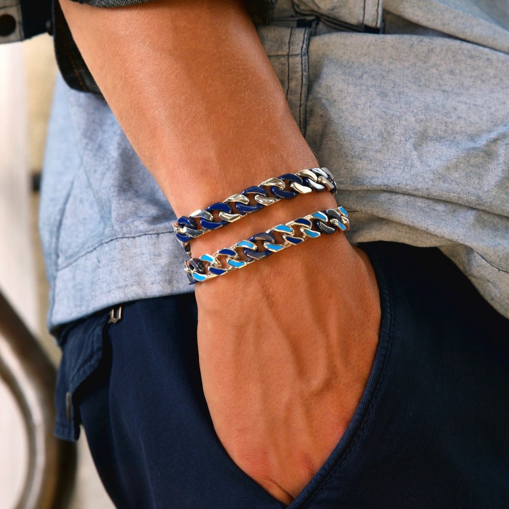 Zancan Bracciale A Grumette Zanca In Argento E Ceramica Con Maglie Smaltate