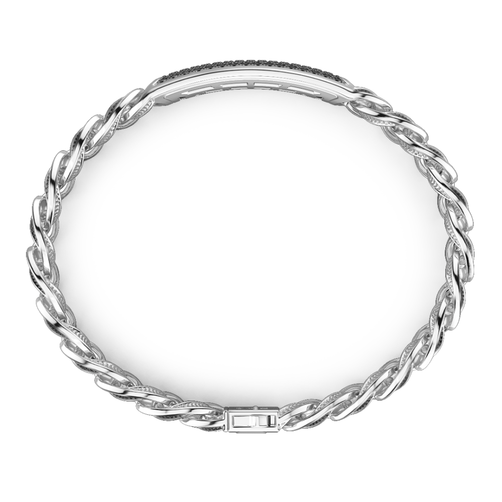 Zancan Bracciale Grumetta Larga Zancan In Argento Con Finitura Striatae Targa Con Pietre Nere