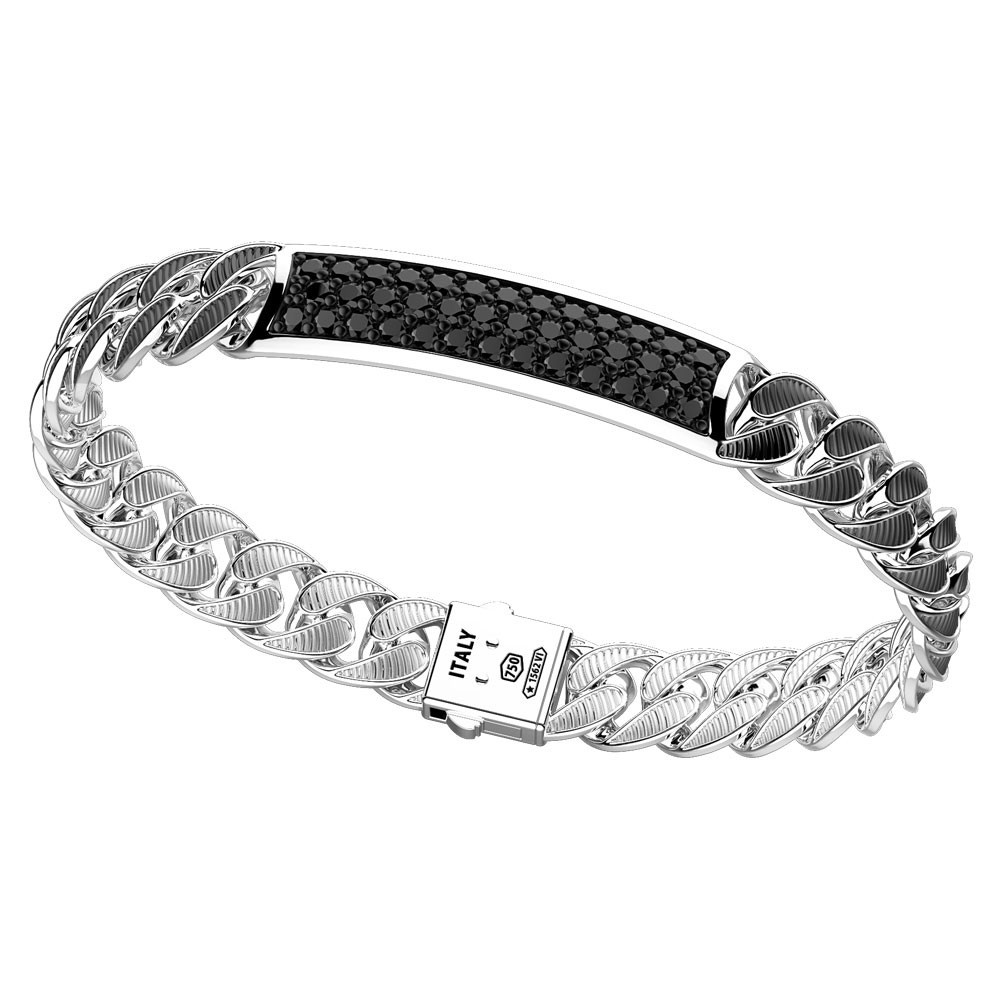 Zancan Bracciale grumetta Zancan in argento con finitura striatae targa con pietre nere