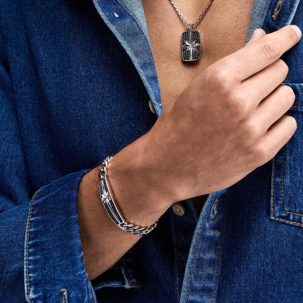 Zancan Bracciale Grumetta Zancan In Argento Con Pietre Nere