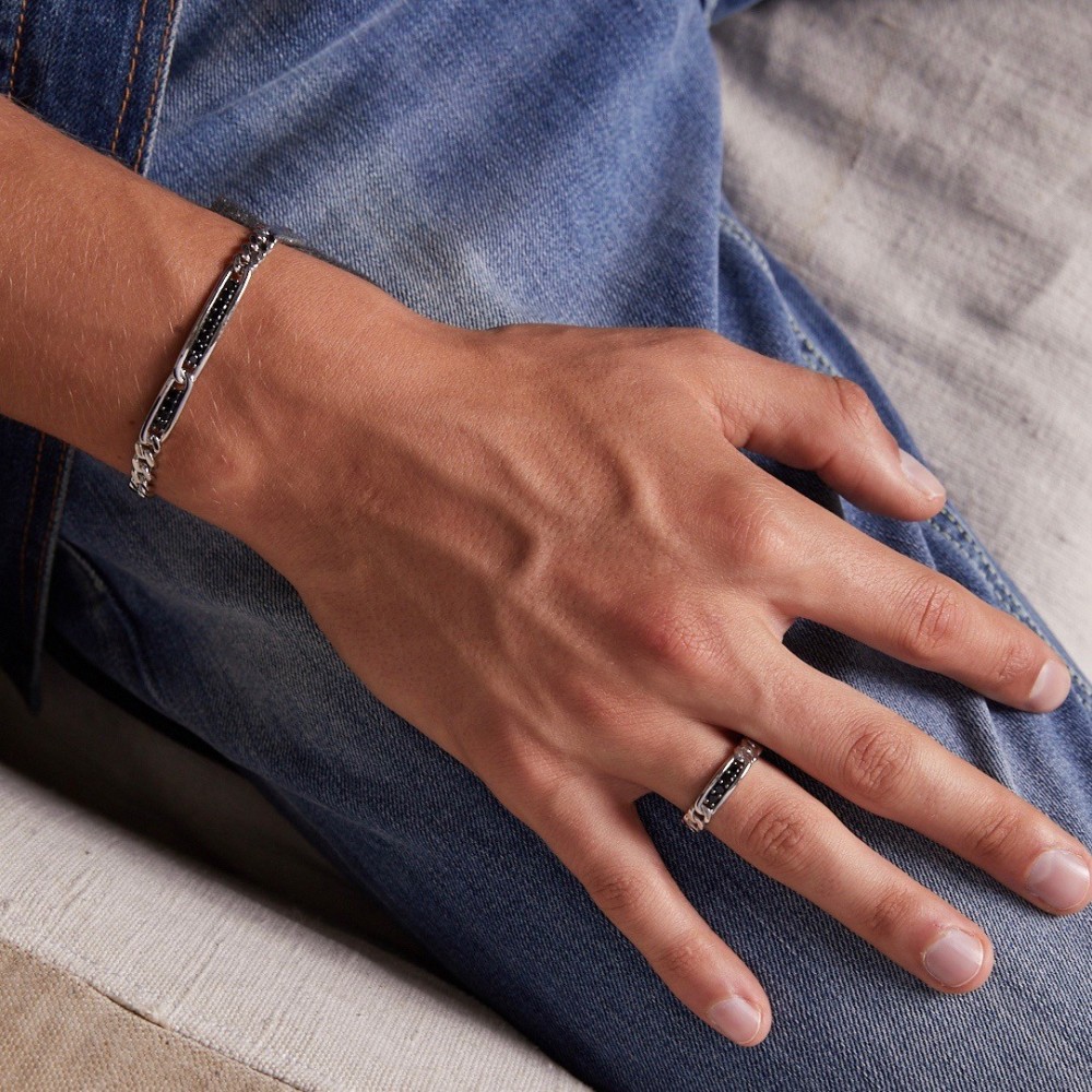 Zancan Bracciale Grumetta Zancan In Argento Con Pietre Nere