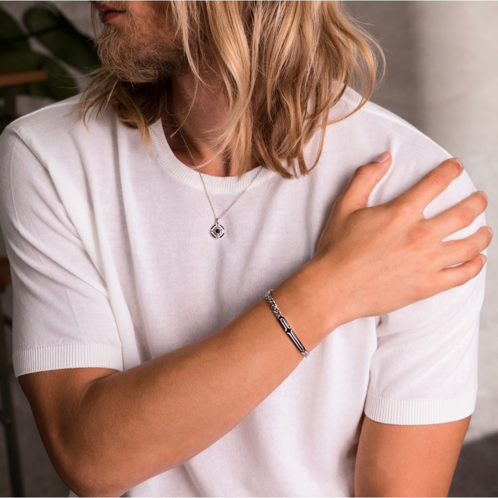 Zancan Bracciale Grumetta Zancan In Argento Con Targa E Pietra Nera